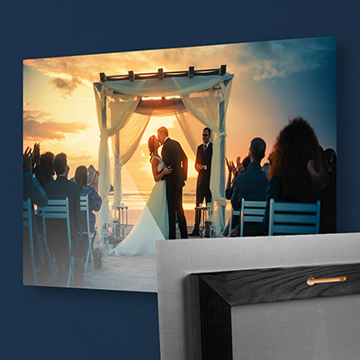 Our unique and easy to use hanging system displays your images with a floating effect